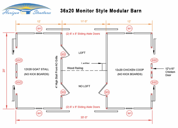 36x20 Monitor Barn Blueprint